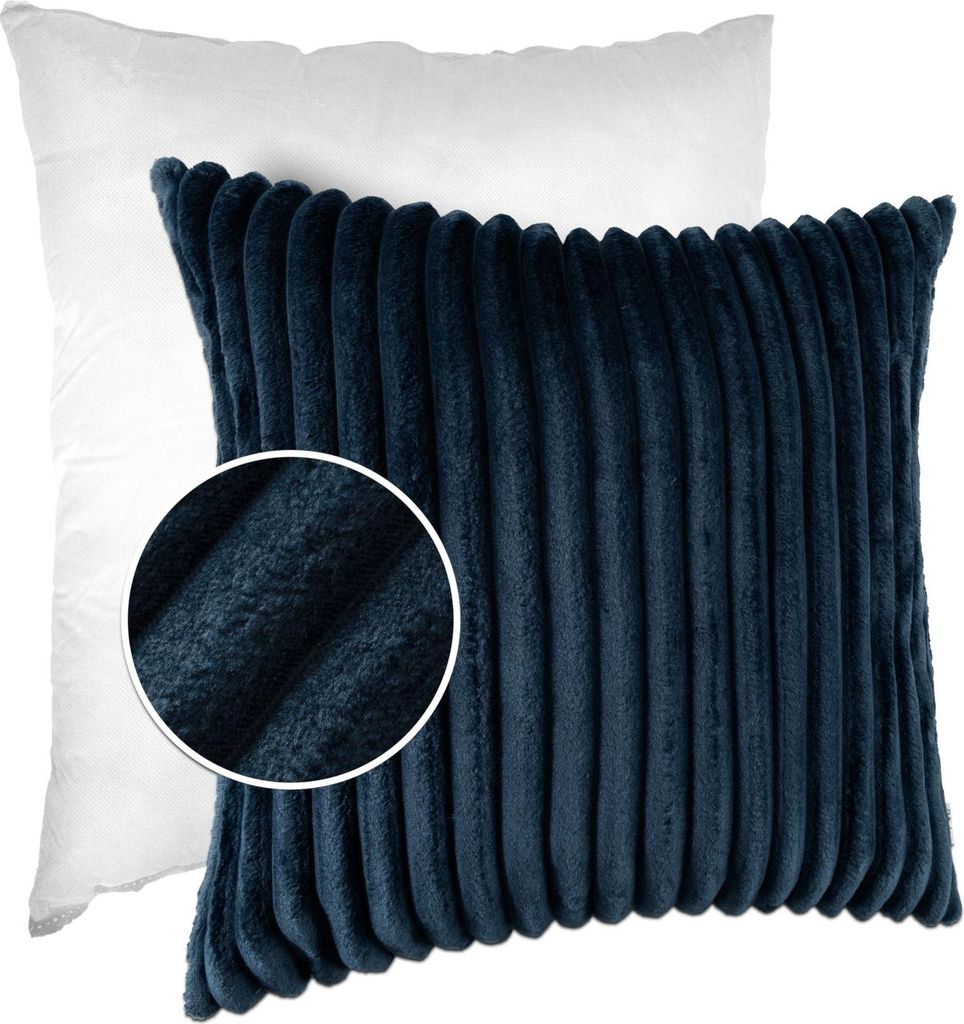 Dekokissen LILLI BIG CORD Velour mit Reißverschluss 50x50cm Einfarbig UNI Jeansblau Sofakissen pflegeleicht