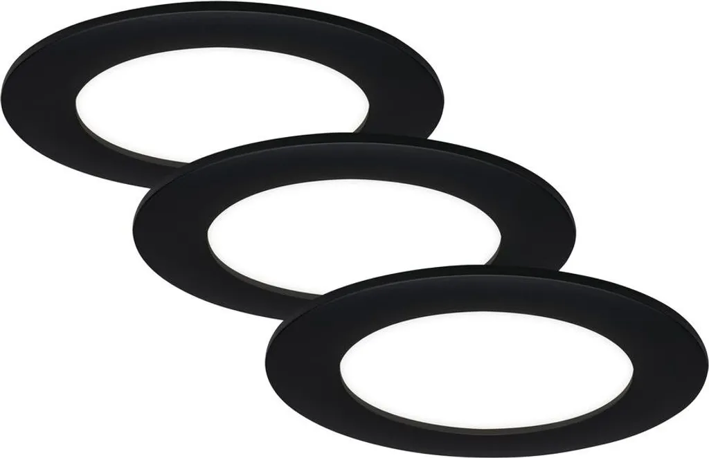 BRILONER - Luci da incasso a LED, set di 3 luci da incasso, plafoniere 7 Watt ciascuna, 600 Lumen ciascuna, 4.000 Kelvin, IP44, nero opaco, 120x28mm (DxH)