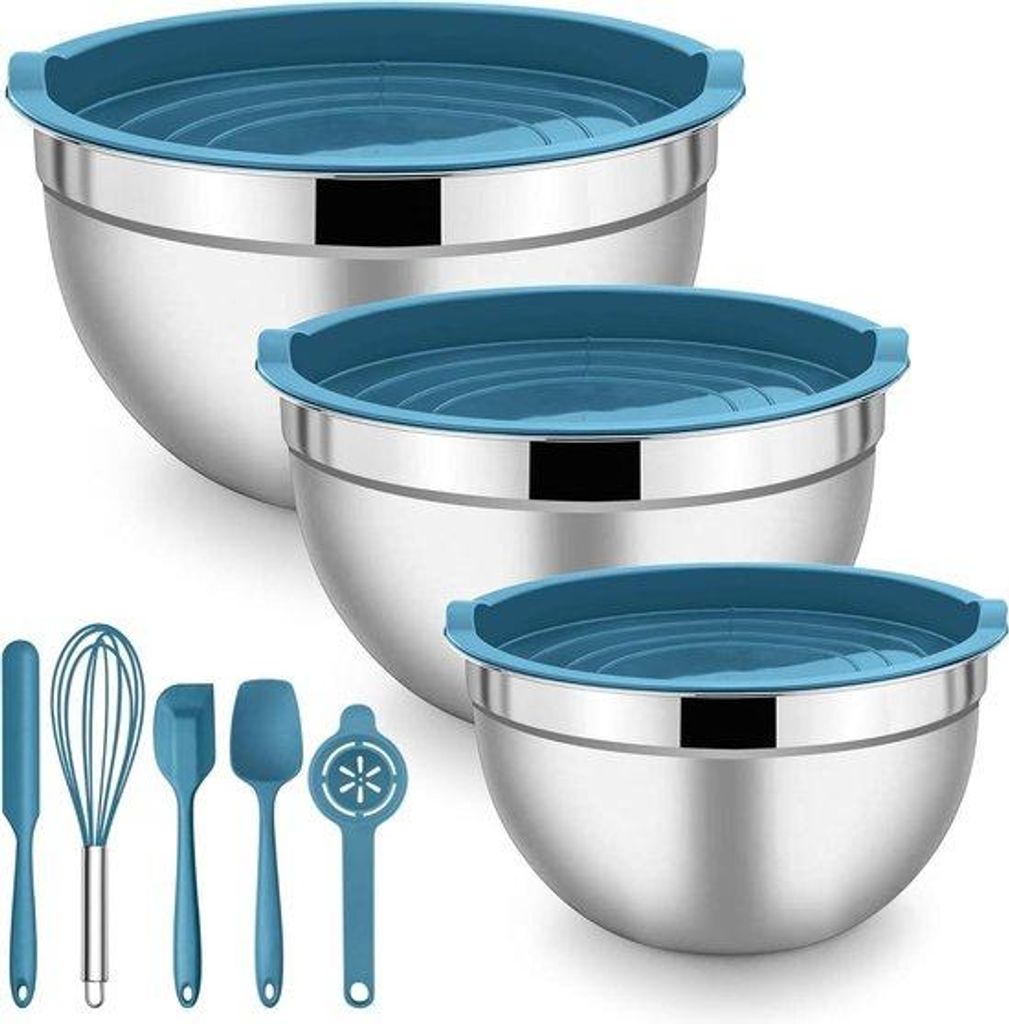 Stahlkochgefäß-Sets - 3 Stück mit dicht verschließbarem Deckel - 5 Kochhilfsmitteln - Volumen 12 l-27 l-45 l - dunkelblau - stapelbar - perfekt...