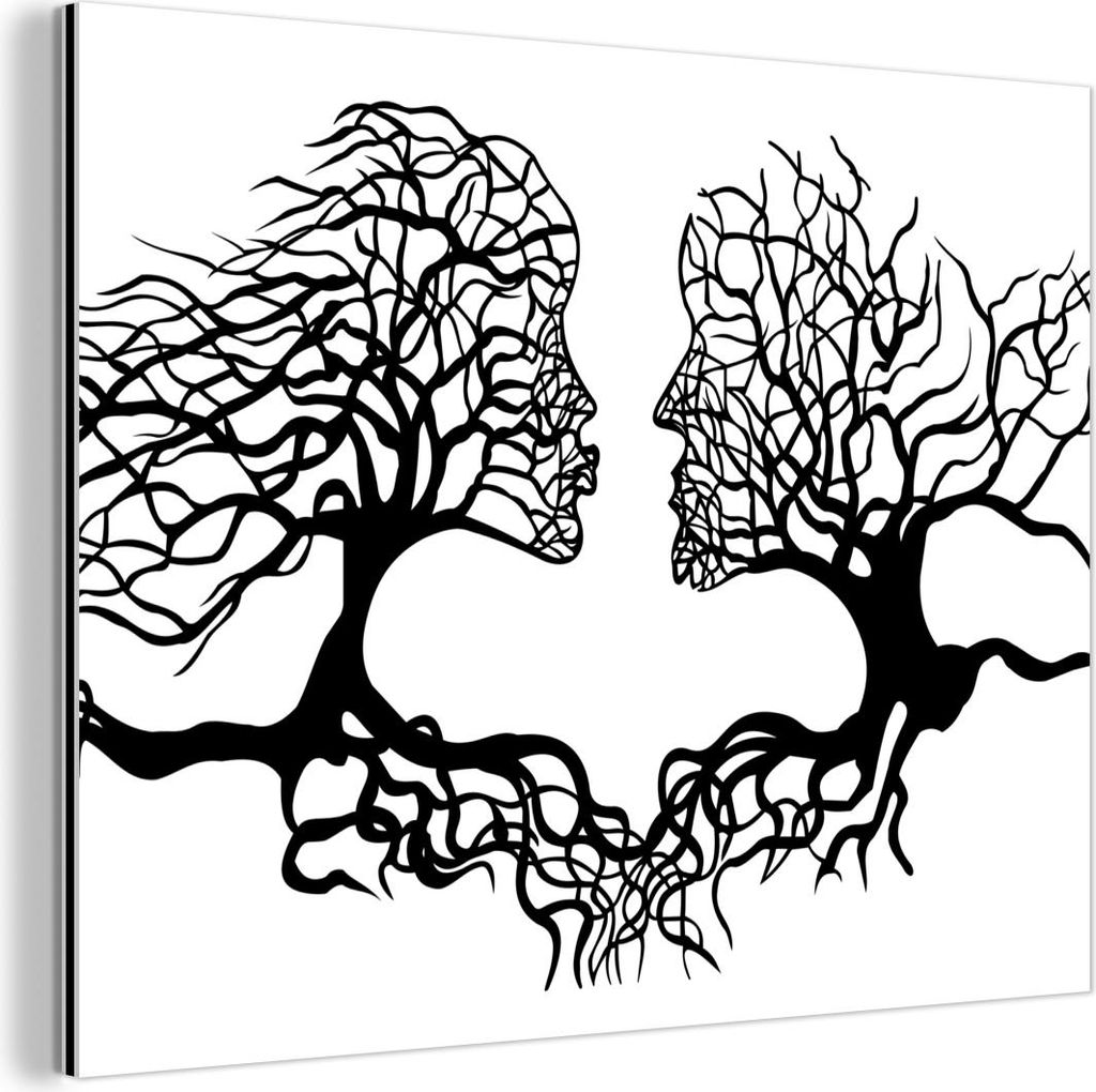 MuchoWow Wanddekoration Metall Metallbild Wandkunst 40x30 cm Bäume - Gesicht - Kunst - Abstrakt MuchoWow Aluminium Gemälde - Dekoration Wohnzimmer
