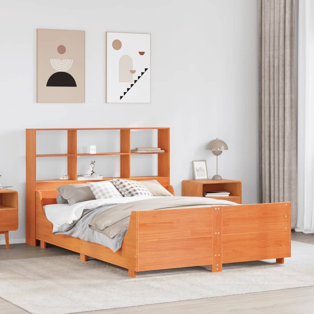 Maison Exclusive - Massivholzbett mit Regal ohne Matratze Wachsbraun 120x200 cm