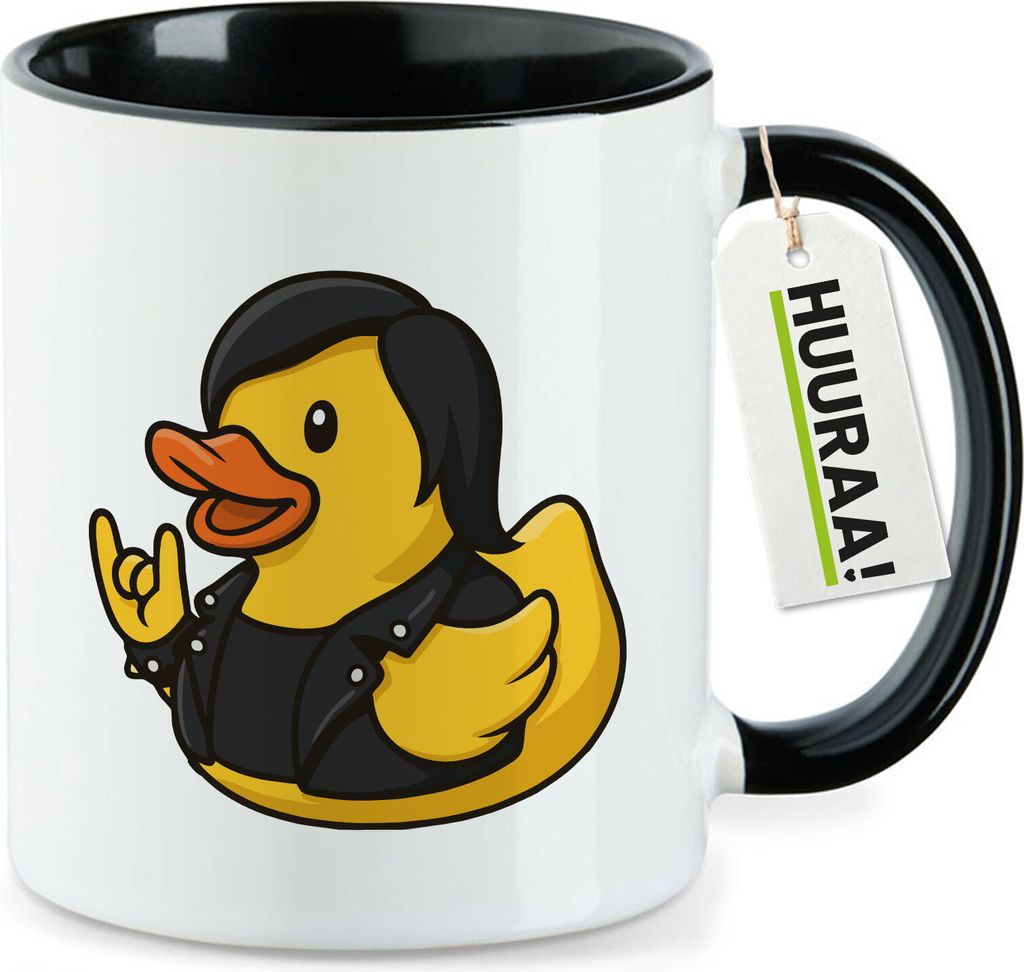 Huuraa Kaffeetasse Quietscheente Rocker Gummiente Biker 330ml Schwarz Keramik Kaffeebecher Geschenkidee