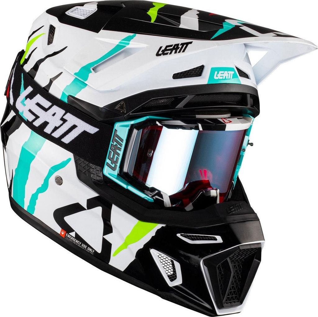 Leatt 8.5 Tiger Motocross Helm mit Brille, schwarz/weiß/rot/grün, XS (53/54)
