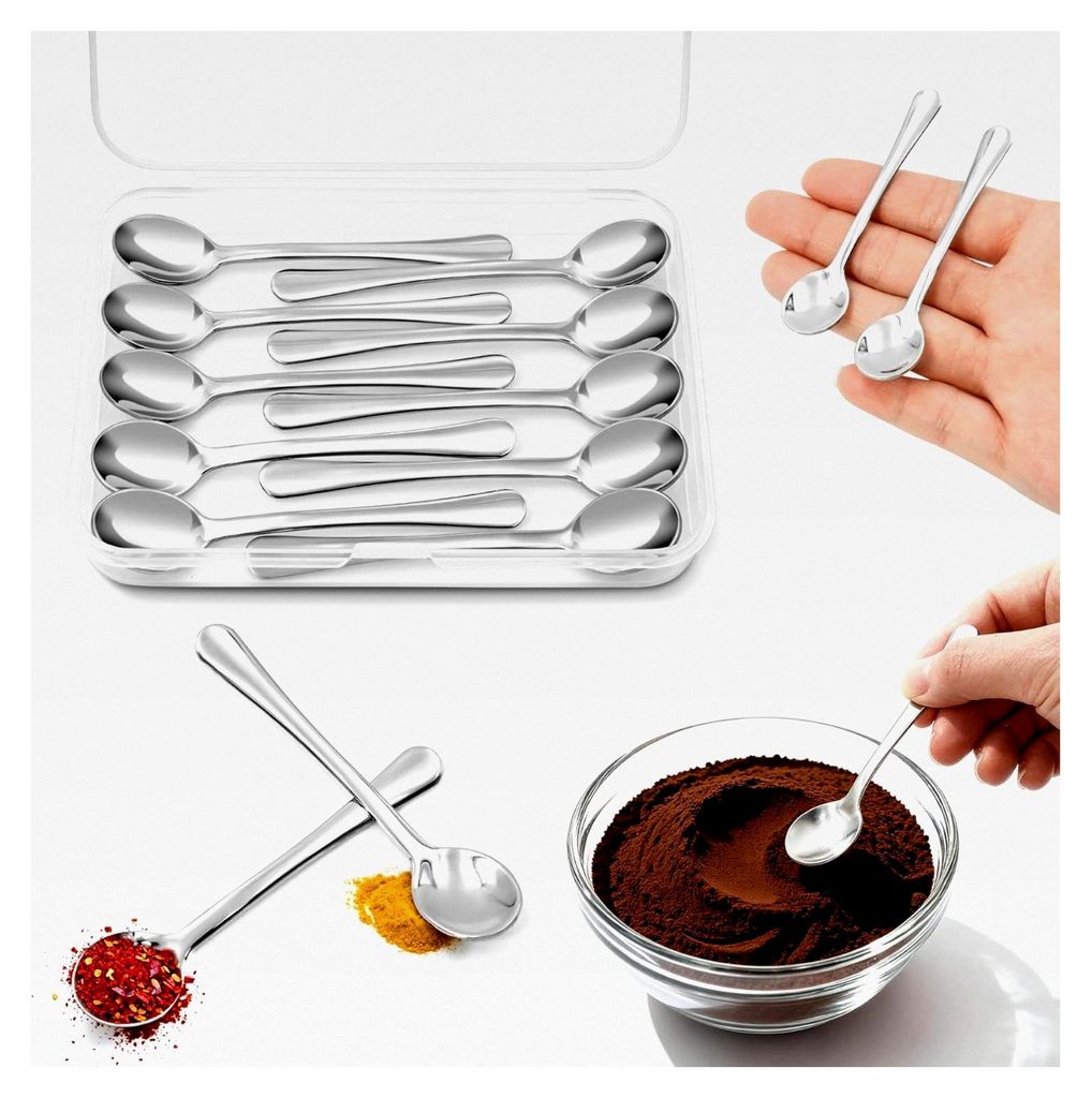 10 Mini Kaffeelöffel aus Edelstahl mit Aufbewahrungsbox, kleine Dessertlöffel & Teelöffel, vielseitig zum Umrühren, für Kaffee, Dessert, Büro...