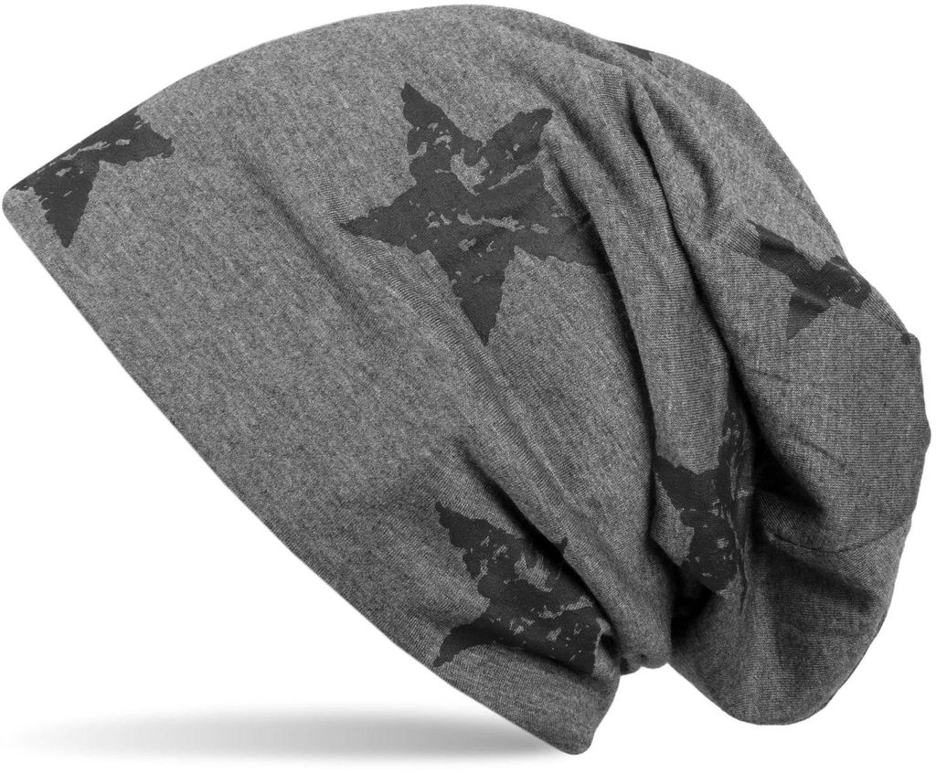 styleBREAKER Uni Stoff Beanie Mütze mit Sterne Print im Produktbild 