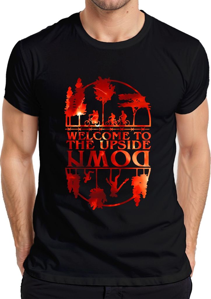 Welcome To The Upside Down Sci Fi 80er Retro Horror Stranger Herren T-Shirt, Schwarz, L