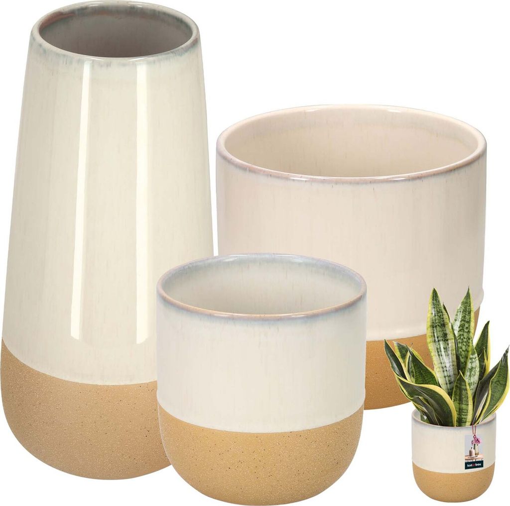 KOTARBAU Blumentopf 3er Set Creme & Orange Übertöpfe für Zimmerpflanzen 13x13 cm / 16x17 cm + Vase 27x13 cm Pflanzentopf gross Indoor Pflanzk...