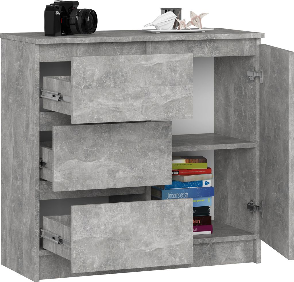Kommode AKORD JERRY Beton 80 cm Tür 3 Schubladen 2 Ebenen Produktbild 