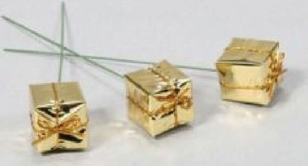 60x Geschenkpäckchen am Pick / gold / 25x25mm - 0,20 € pro Stück