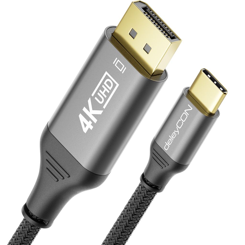 deleyCON 1m 4K USB-C auf DisplayPort Kabel - 4K@60Hz 2K@120Hz mit Aluminiumstecker & Nylonkabel Kompatibel mit Thunderbolt 3/4 Handy Smartphone Tab...