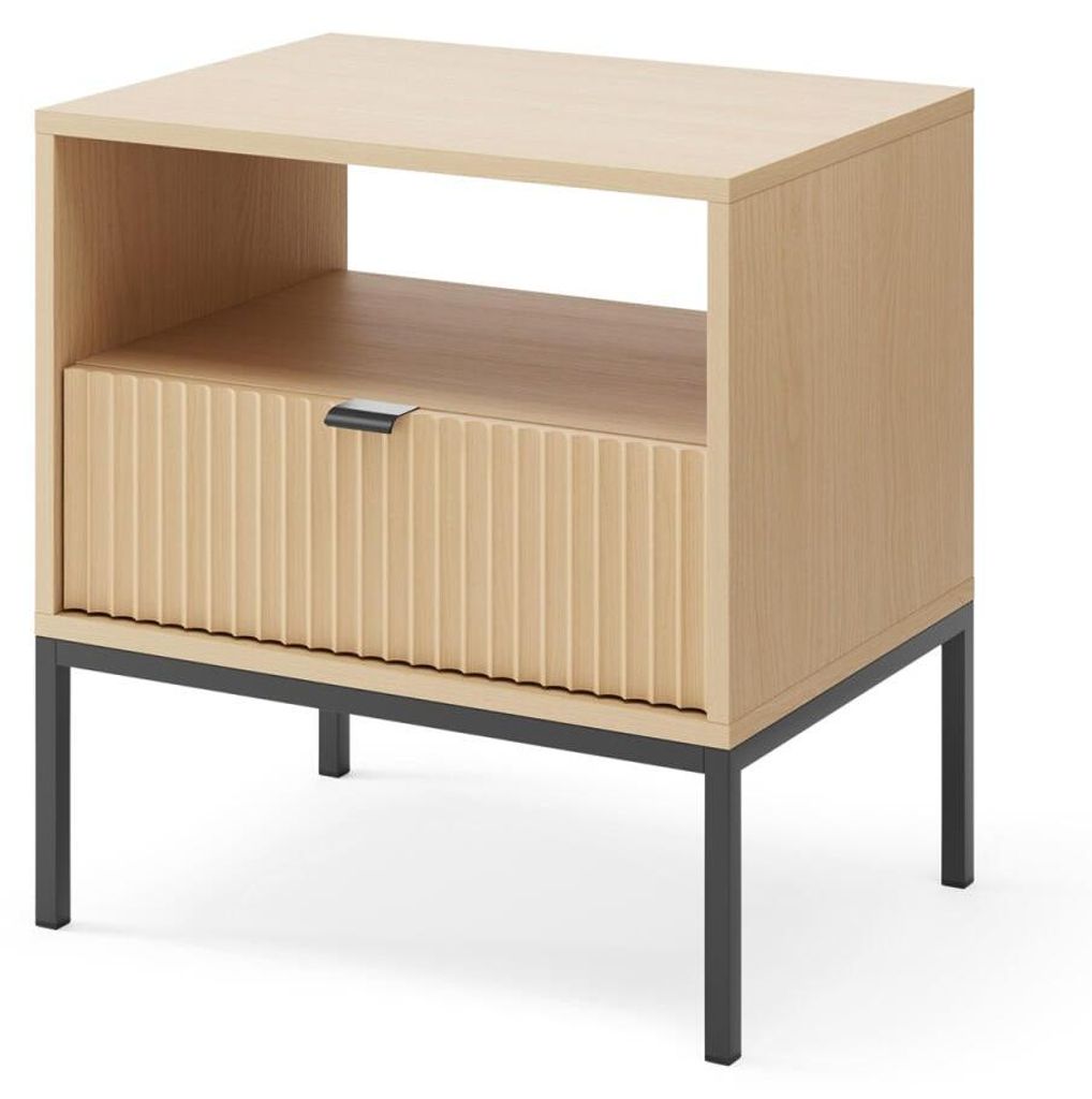 FURNLUX Nachttisch Avon Eiche Und Schwarz 54cm / Hauptfarbe: Beige / Abmessungen: 54 x 56 x 39 cm