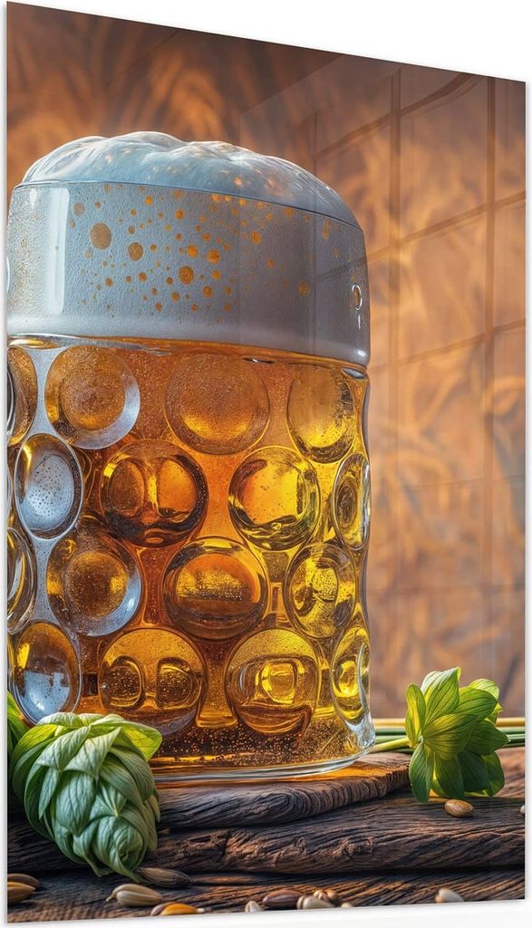 Glasbild 40x60cm in XXL für Wohnzimmer, Schlafzimmer Motiv Bierkrug