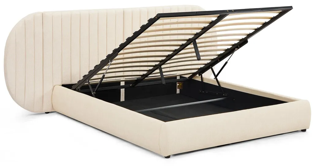 Lit Double avec Coffre de Rangement 160x200 et Tête de Lit Cocon Beige