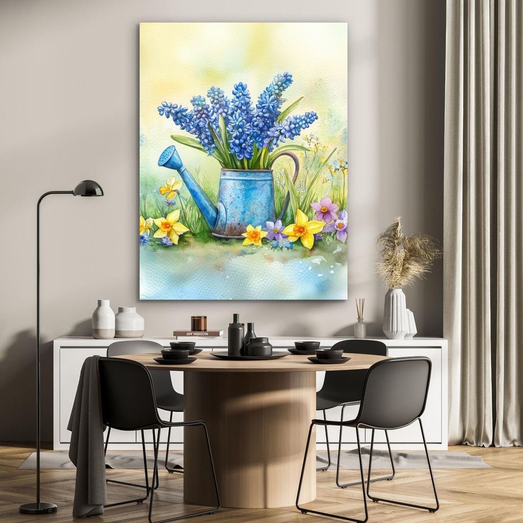MuchoWow Wanddekoration Metall Metallbild Wandkunst 90x120 cm Gießkanne - Lavendel - Blüten MuchoWow Aluminium Gemälde - Industrial