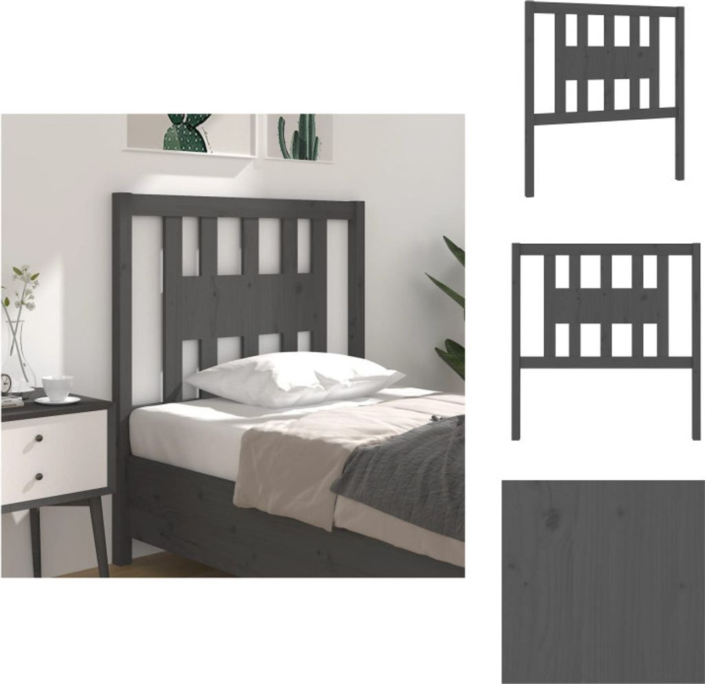 vidaXL Kopfteil Grau 96x4x100 cm Massivholz Kiefer - Kopf- & Fußenden