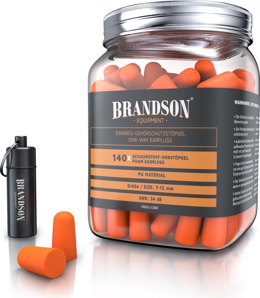 Brandson Ohrstöpsel für Gehörschutz – Schaumstoff Ohrstöpsel - 140 Stück XXL Packung – superweiche Stöpsel - hohe Dämpfung 34 db SNR - b...