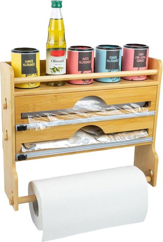 Holzhalter für Küchenpapier, Folie, selbstklebend, wandmontiert