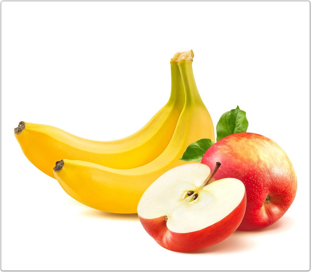 Spritzschutz Herdabdeckplatte Schneidebrett aus Glas Bananen und Äpfelschnitz 1-Teilig (60x52cm)