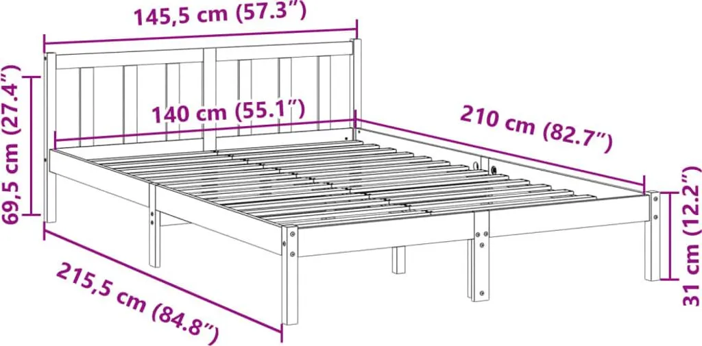 Offerta SYFAX Letto Extra Lungo 140x210 - Legno Massello Prezzo Shock - 7