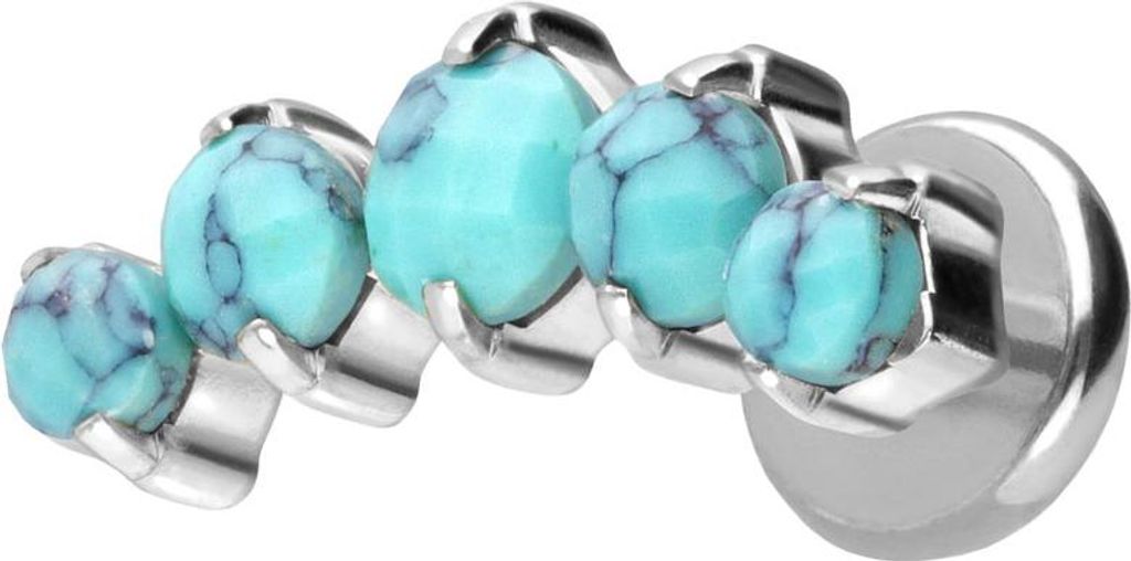Ohrpiercing, Nasenpiercing Titan Labret mit Push Fit 5 SYNTHETISCHE TÜRKISE Silber Stablänge: 5mm | Stabstärke: 1mm