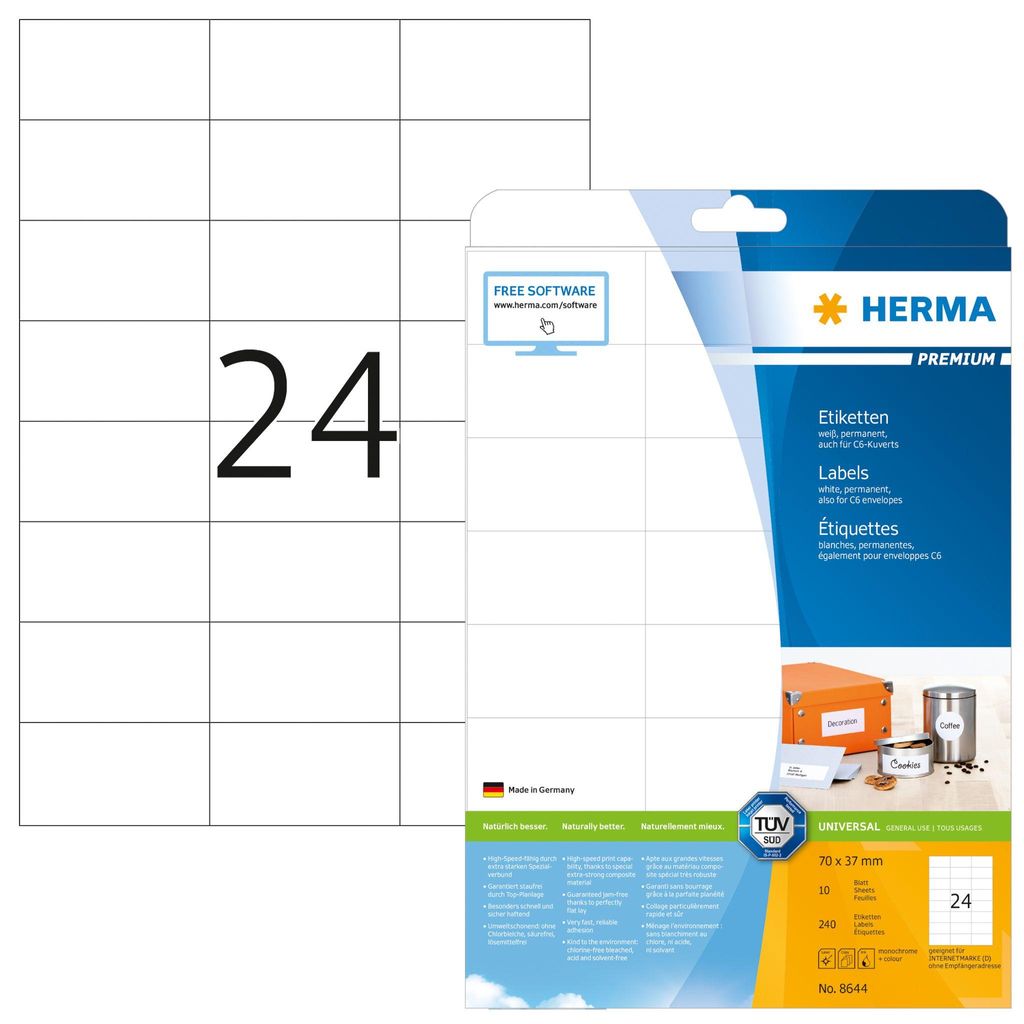 HERMA Premium - Papier - mat - adhésif permanent - blanc - Image du produit 