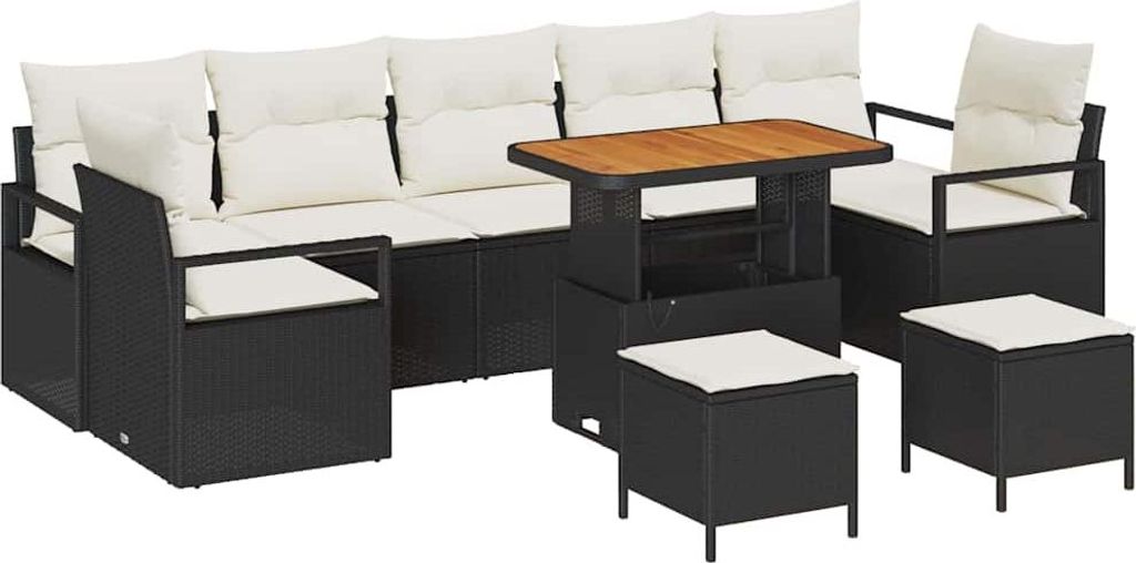vidaXL Garten-Sofa-Set mit Kissen mit Kissen 10 pcs Schwarz und Creme