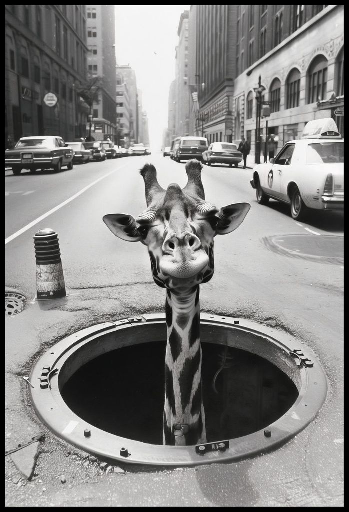 Plakat 67,5x100cm Giraffe in der Kanalisation