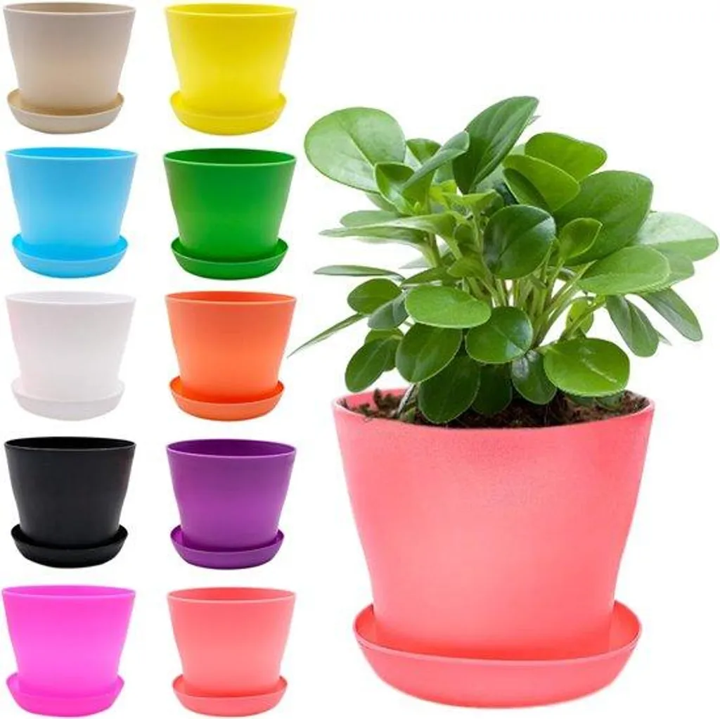 Mini-jardinières en plastique colorées et bacs à fleurs sur pied x10