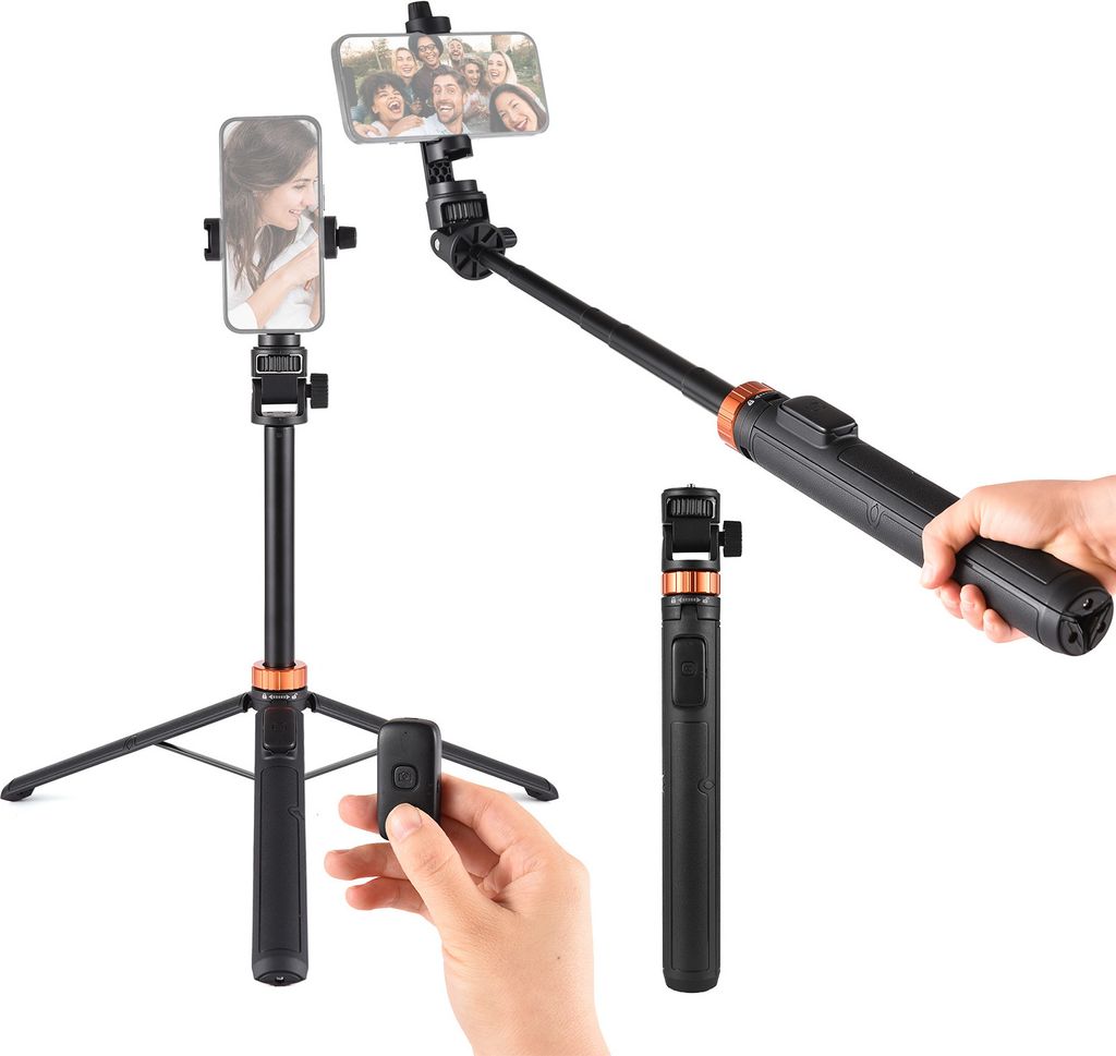 KINGJOY M080 70 Zoll ausziehbarer Selfie-Stick-Stativ Handhalterung fuer Fotografie Desktop-Stativstaender mit 1/4-Zoll-Schraube Telefonhalter Kabe...