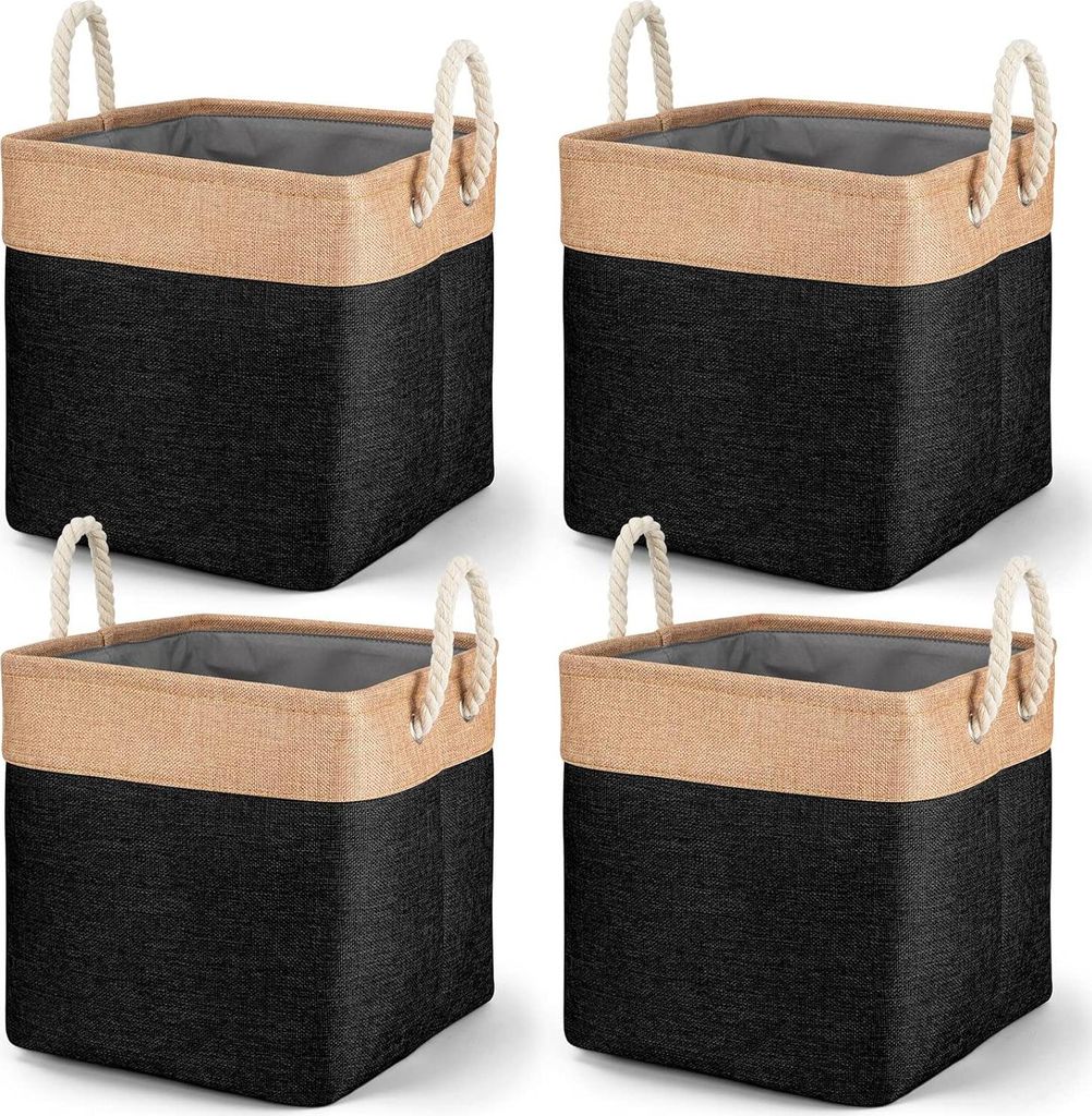 Aufbewahrungskorb Große Stoff Aufbewahrungsboxen - Faltbarer Organizer mit Griffen - Kleidung Spielzeug Würfel - Für Schränke Regale - Schwarze...