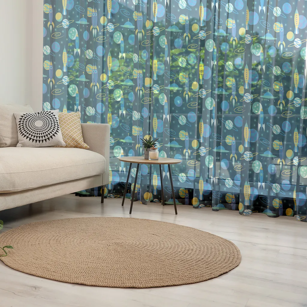 Arazzo Astronavi ABAKUHAUS per Cameretta - 210x274cm Raso Blu Senape - 5