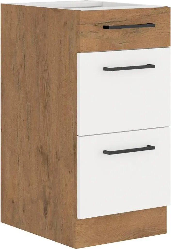 Armadietto VANYA 40cm Cassetti Bianco/Rovere Lancelot - Offerta