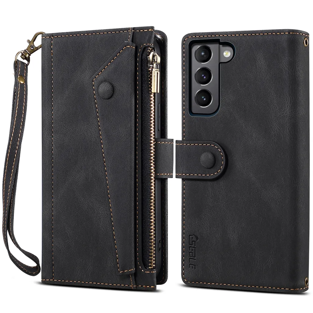 Custodia Protettiva Samsung Galaxy S22 5G - Portafoglio Full-Zip Nero