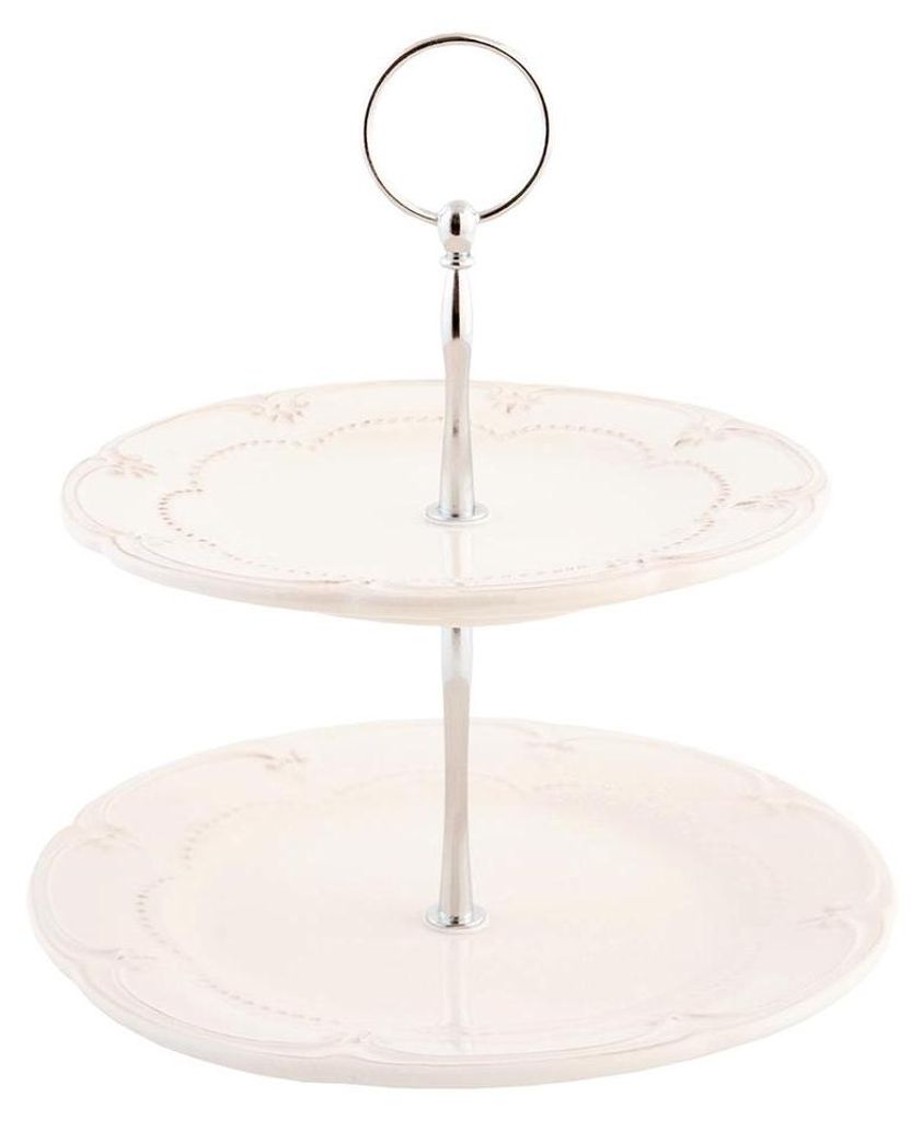 Clayre & Eef 2-Schicht-Etagere 23 cm Beige Keramik Rosen