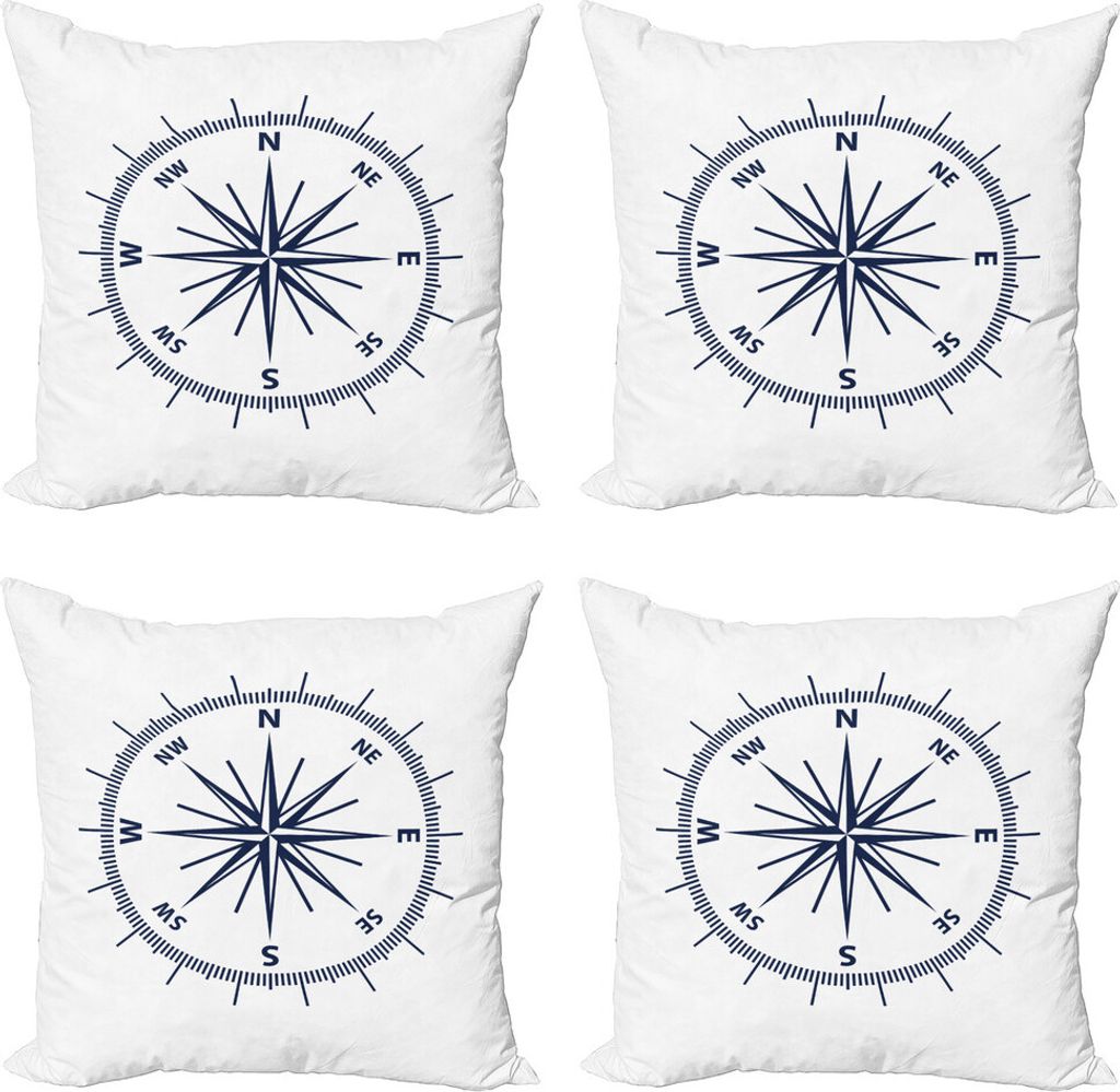 ABAKUHAUS maritim Kissenbezug Set (4 Stück), Monochromatische Windrose Kunst, Moderner Doppelseitiger Digitaldruck, 45 cm x 45 cm, Marine-Blau und...