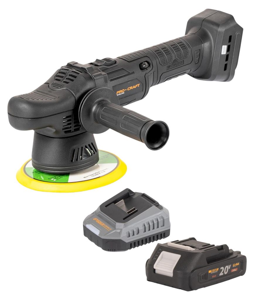 Procraft PM20bb Akku Poliermaschine 20 V 150 mm + 1x Akku 2,0 Ah + Ladegerät
