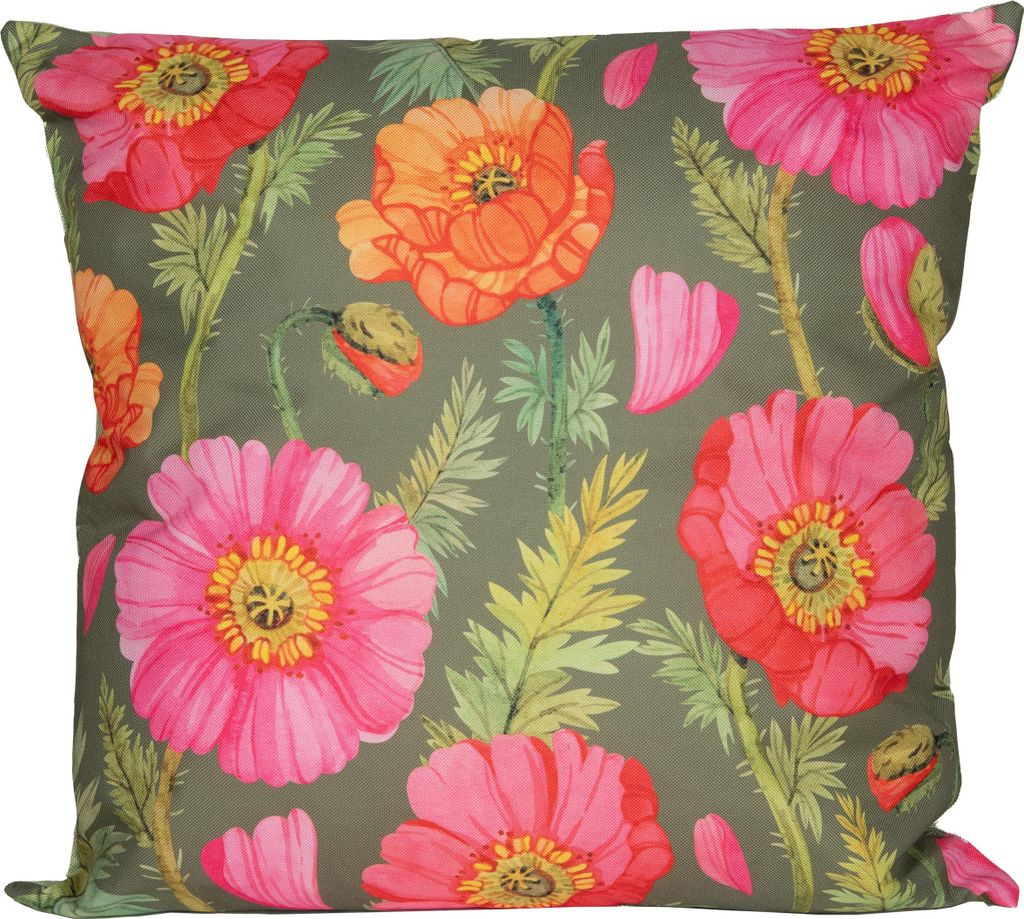 Anna's Collection Kissen - Mohnblumen - grun - 60 x 60 cm