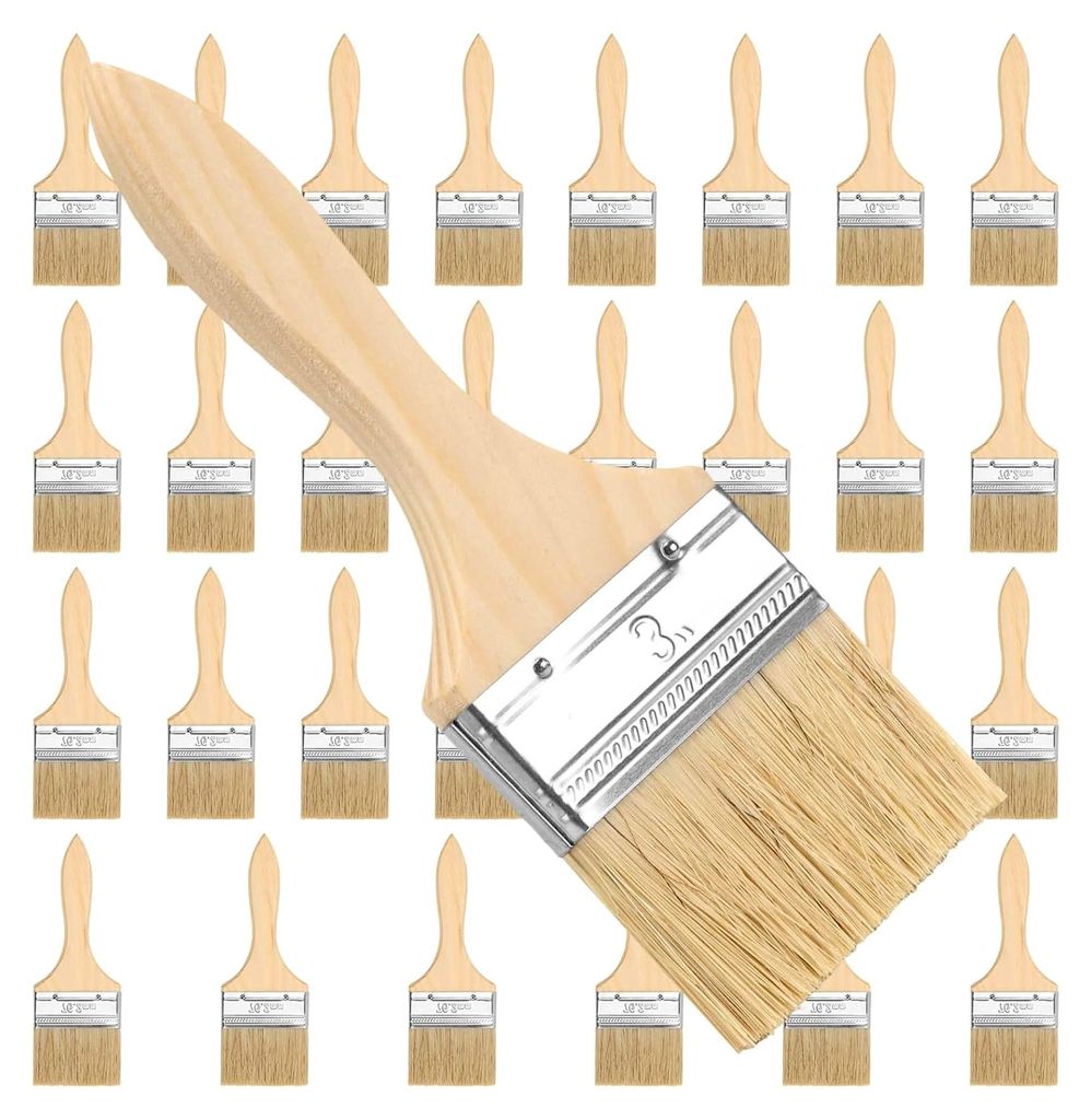 30 Stück Flachpinsel 75 mm breit, Pinsel mit Holzgriff für Malen, Heimwerken und Renovierung