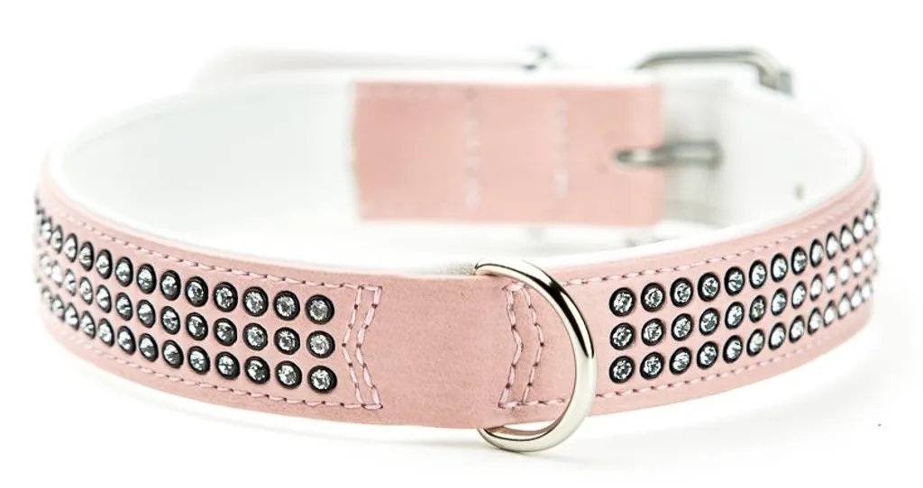 Collare Nobby "Crystal" a tre file 52 cm (38-46 cm), 22/24 mm rosa / bianco