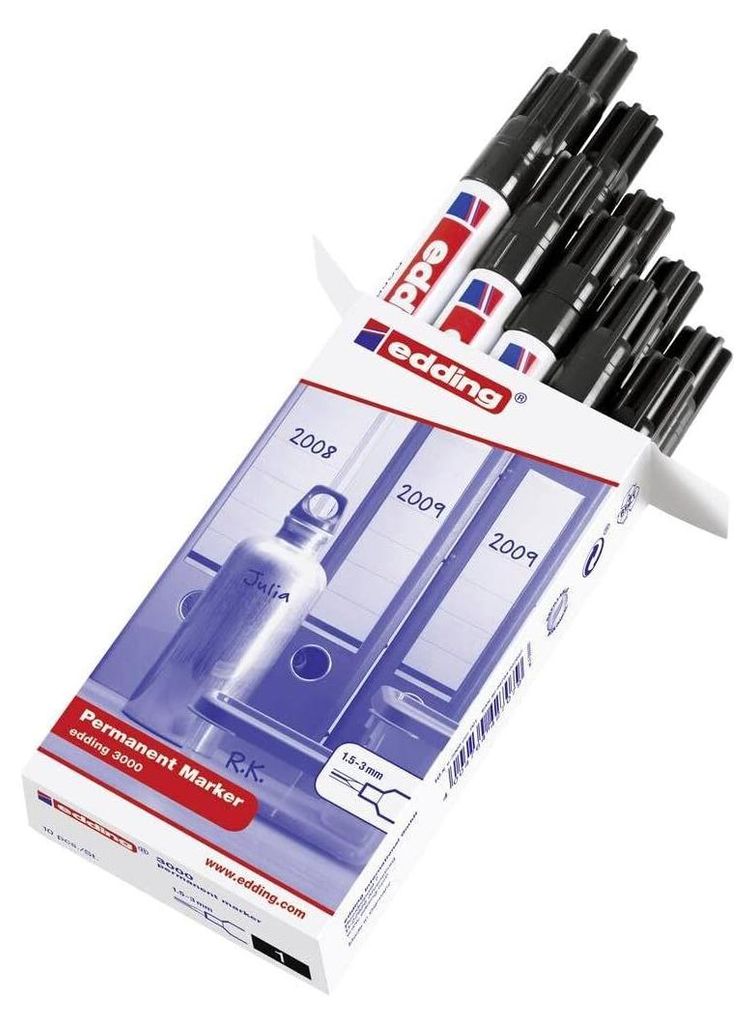 10er Pack edding 3000 Permanentmarker, schwarz, Rundspitze Produktbild 