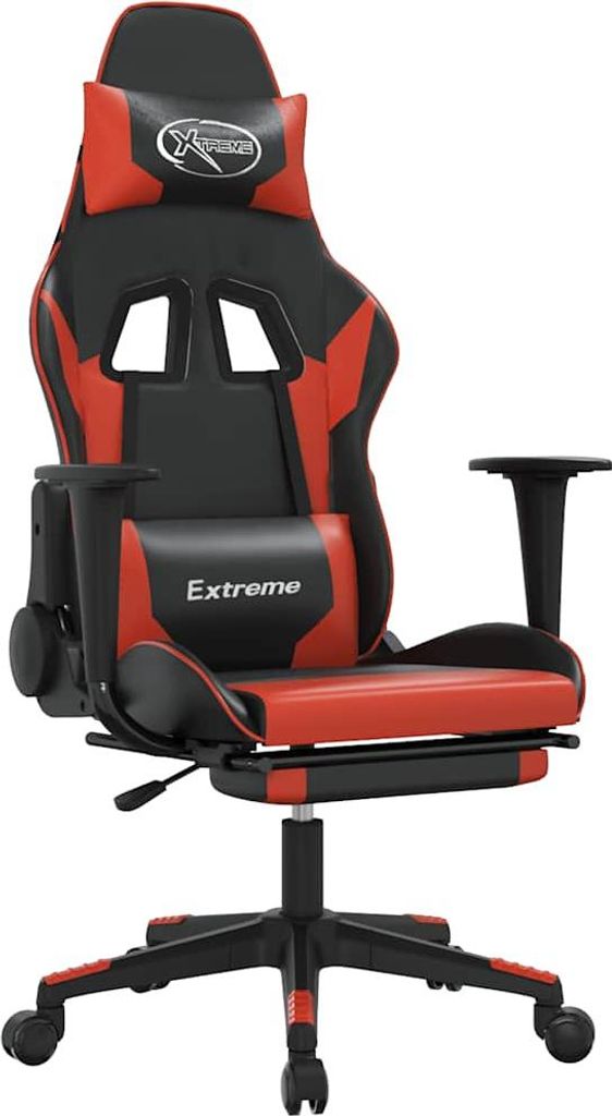 vidaXL Gaming-Stuhl mit Massage & Fußstütze Schwarz & Rot Kunstleder