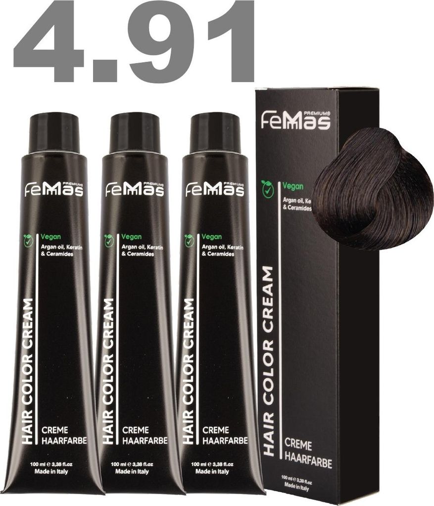 FemMas Haarfarbe mit Arganöl Kühle Kastanie 4.91 | 3x100 ml