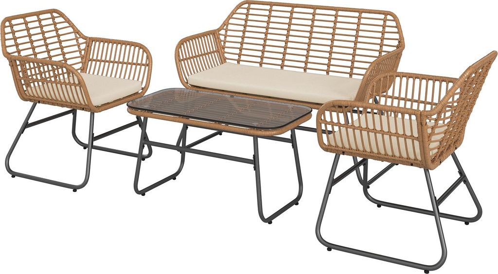 home24 Loungeset - 4-teilig - Polyrattan / Polyester - Produktbild 