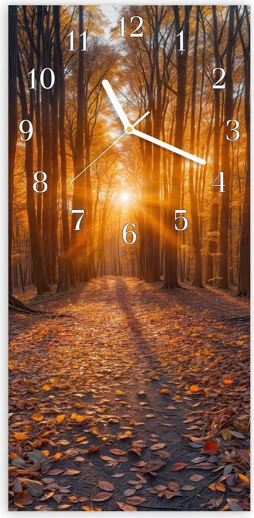 Wanduhr aus Glas mit Motiv Sonnenuntergang Wald- 30 x 60 cm - inkl. Aufhängesystem