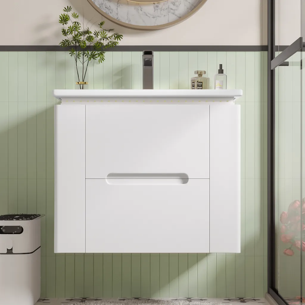 Aménager petite salle de bains avec meuble vasque LED suspendu 61 cm