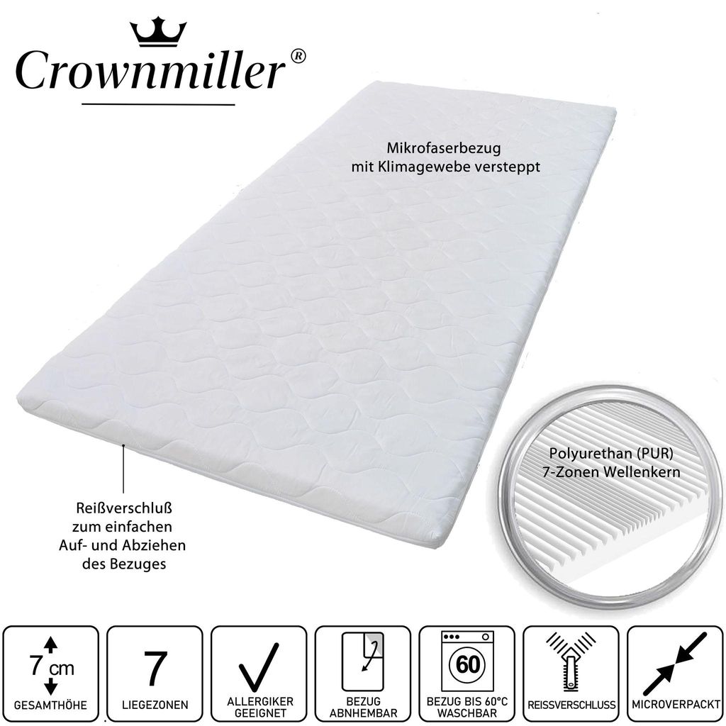 Crownmiller Basic XXL Topper 140x200 cm mittel 7cm hoch Produktbild 
