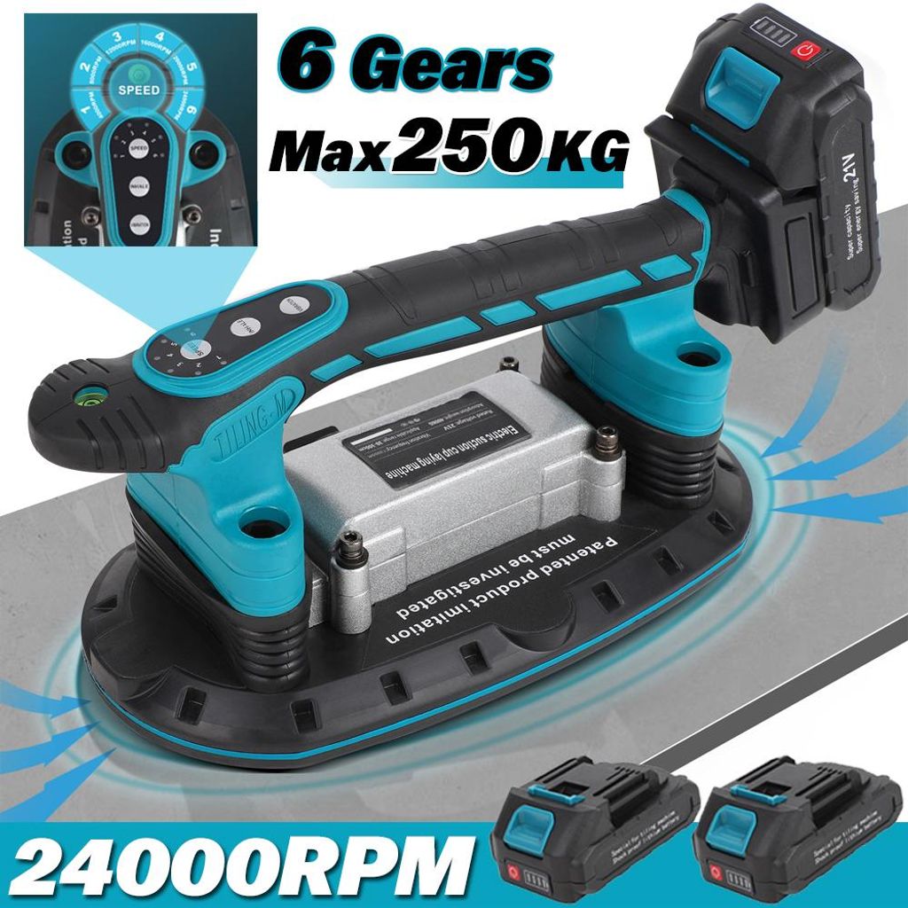 24000RPM Elektrisch Fliesenvibrator mit 2 x 2,5Ah Akku, 290*155mm, 250kg Tragkraft, 6 Gang Fliesen Vibrationsgerät Fliesenmaschine Fliesenrüttler