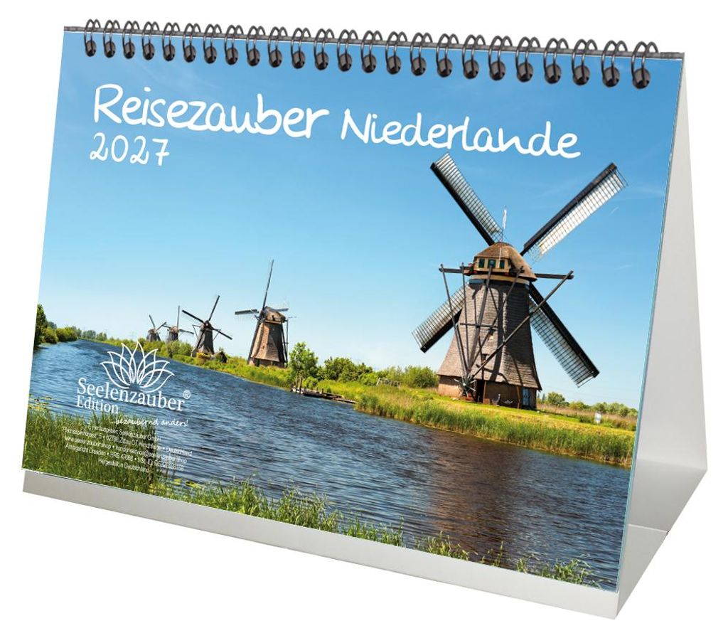 Reisezauber Niederlande DIN A5 Tischkalender für 2027 Urlaub Grachten Tulpen - Seelenzauber
