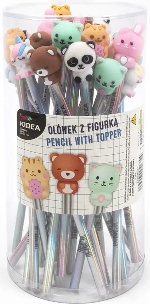 Lot de 24 crayons graphites décorés avec topper figurine KIDEA