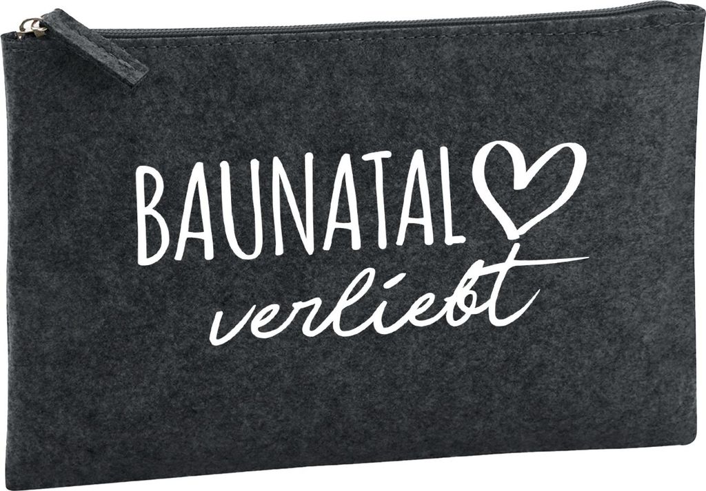 Huuraa Kulturbeutel Baunatal verliebt 1 Liter Charcoal Filz Kosmetiktasche Geschenkidee